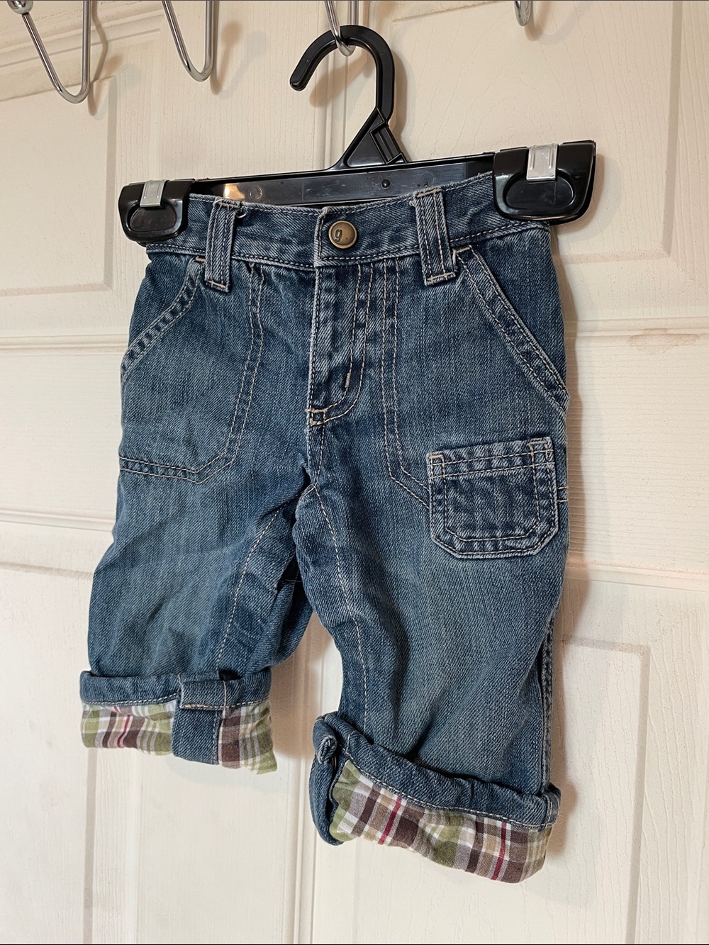 Gymboree Denim Jeans Plaid Cuff Size 3-6 Months